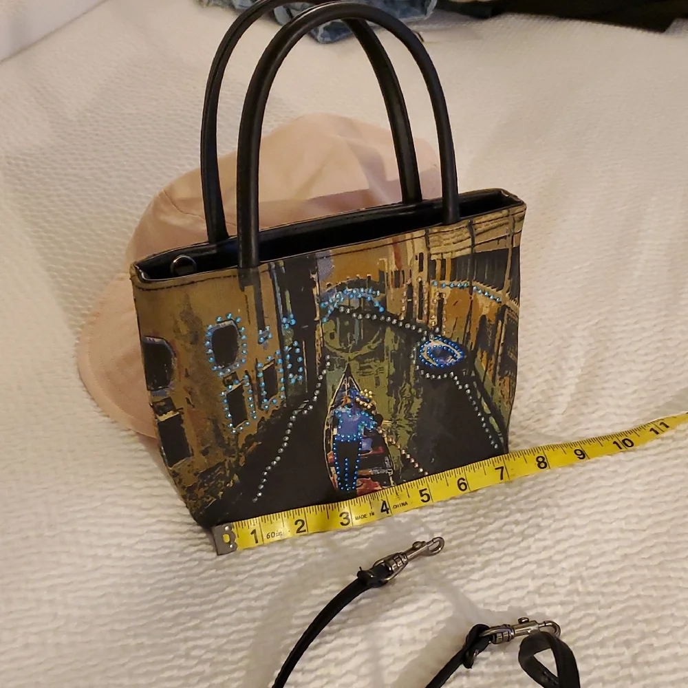 Bueno Brand Stylish Black & Gold Venice Print Handbag